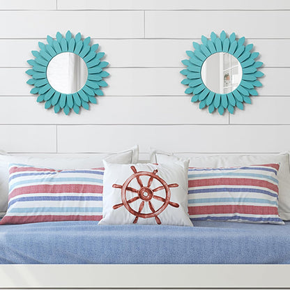 Honiway Wall Mirror Decorative 12 inch Rustic Wood Mirror Sunburst Boho Mirror for Entryway Bedroom Living Room Bathroom House Warming Gifts New Home Essential Carbonized Black