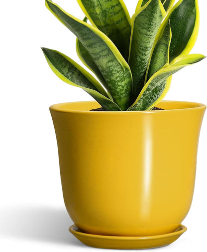 Ceramic Plant Pots - 12 Inch Pots for Plants Indoor Outdoor, Large Round Planter with Drainage Hole and Saucer, Modern Decorative Flower Pot, Home Garden Decor, House Warming Gifts, Blue