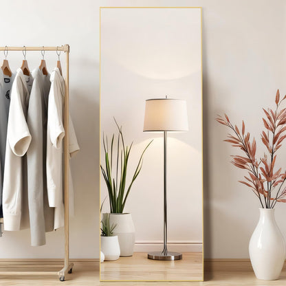 Mirror Full Length, Upgraded 16"x59" Body Wall Mirrors with Shatter-Proof Glass, Floor Standing, Hanging or Leaning, Tall Mirror with Stand Aluminum Alloy Frame for Bedroom Cloakroom