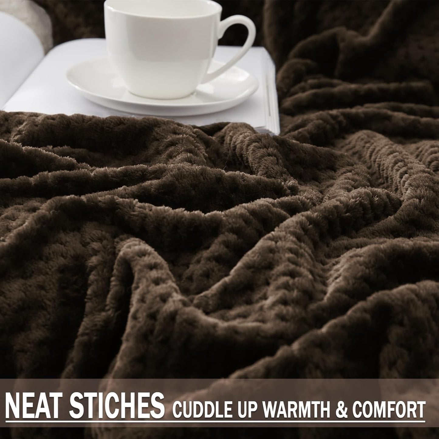Exclusivo Mezcla Fleece Throw Blanket Extra Large, Super Soft and Warm Blankets for Couch, Sofa and Bed Waffle Textured, Cozy, Fuzzy and Lightweight (Slate Blue, 50x70 Inches)