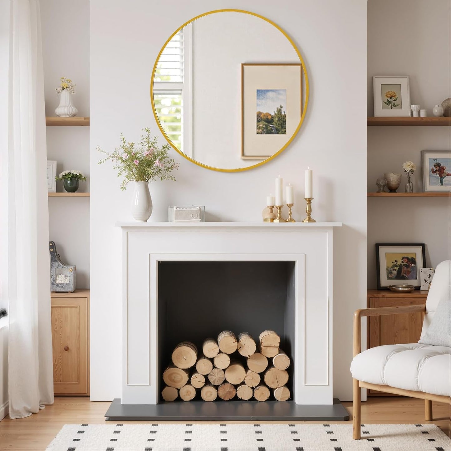 Round Wall Mirror 30 Inch Gold Vanity Mirror with Metal Frame, Modern Circle for Bathroom, Entryway, Bedroom, Living Room, Wall Mounted Decorative Mirrors
