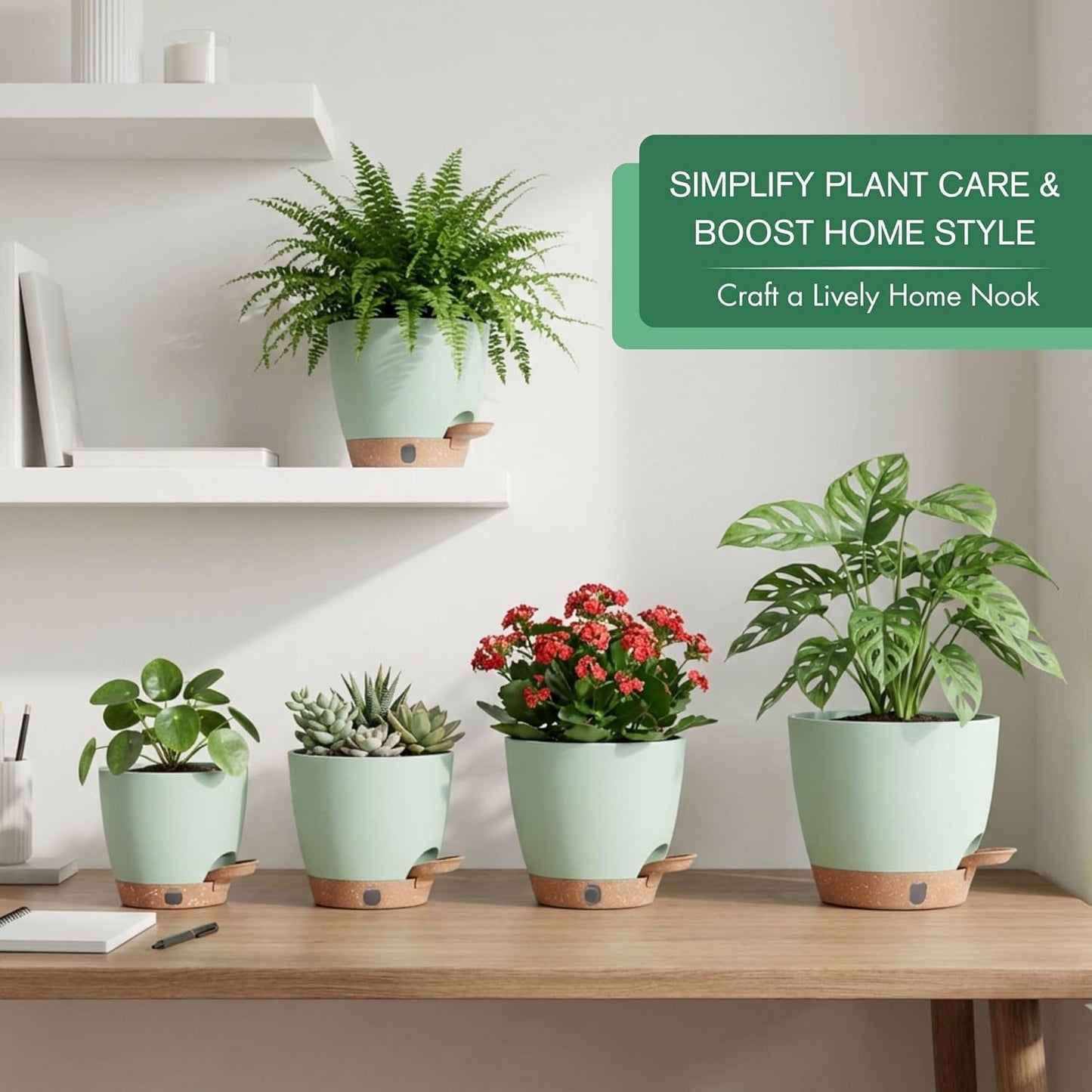 montresor 12/10/8 Inch Self Watering Pots for Indoor Plants Plastic Large Plant Pots for Outdoor Plants, Water Level Window & Spacious Reservoir Flower Pots Decorative Planter with Drainage and Tray