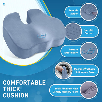 BlissTrends Seat Cushion with Velvet Cover, Thick Memory Foam Cushions for Office Chair, Car Seat, Airplane, Relieving Pressure Tailbone Sciatica Back Pain for Long Sitting, Car Drivers 4.7in Black