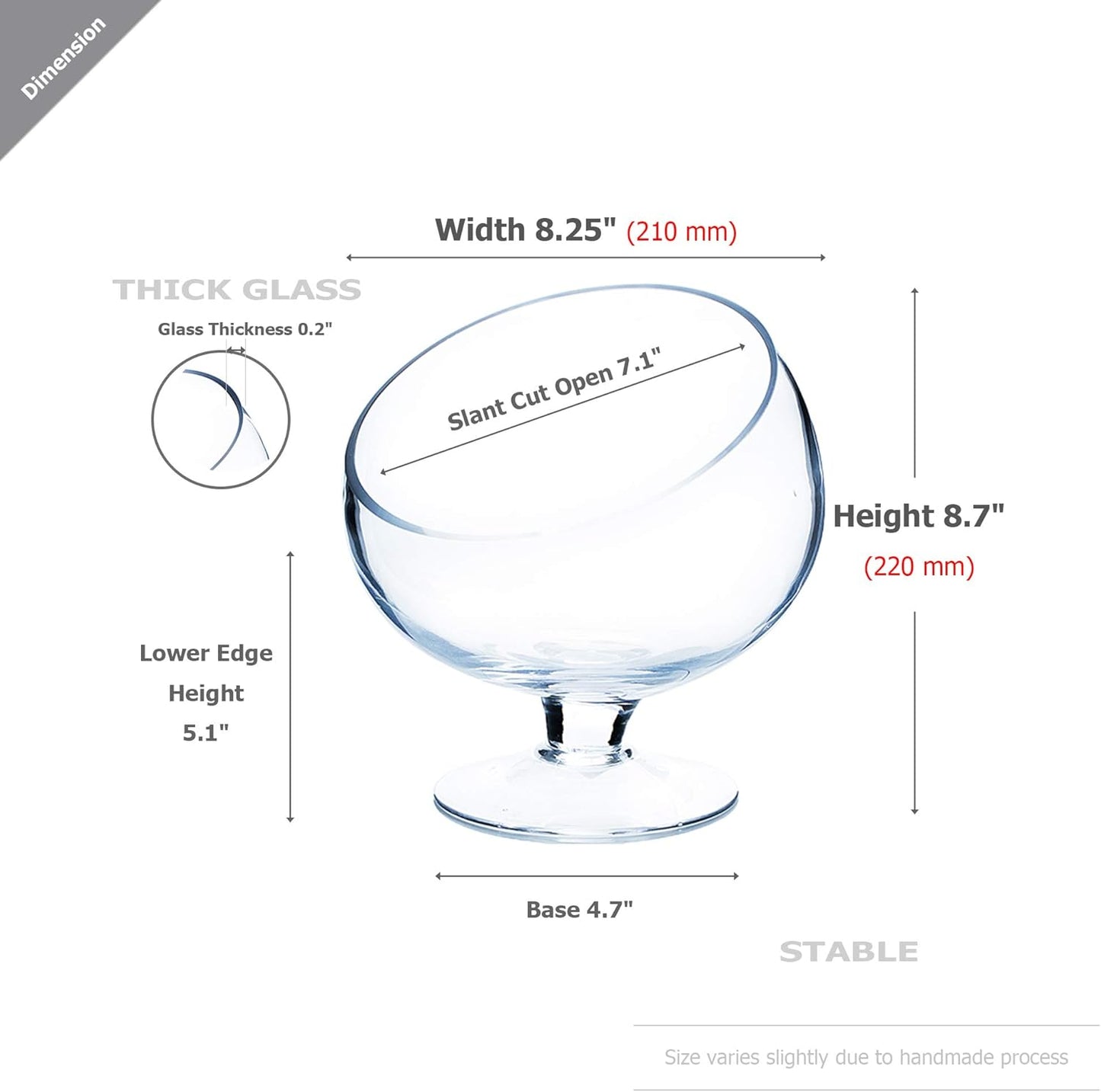 WGVI Clear Slant Cut Bowl Glass Vase, Glass Terrarium, Candy Dish, Glassware, Slant Open: 7". Height: 6" x 2.7". Base: 4" (1 Piece)