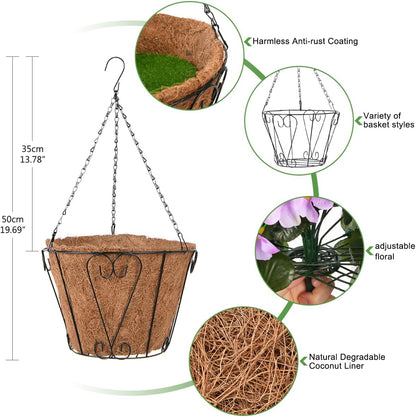 INQCMY Artificial Fake Hanging Plants Flowers Basket for Spring Summer Outdoor Outside Decoration,Faux Silk Begonia Flower in Planter Look Real UV Resistant for Home Porch Patio Balcony Yard Decor