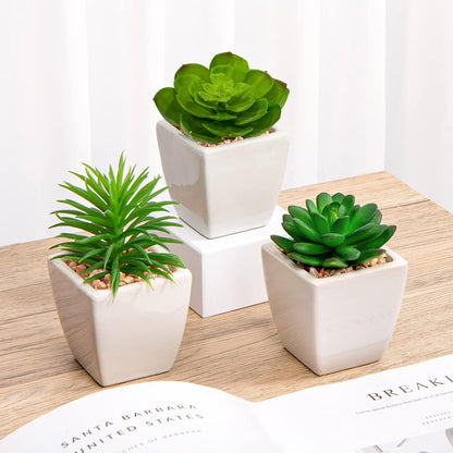 Briful Mini Fake Plants 4 Packs Succuletns Artificial Potted Plants in Cube Glass Vase Faux Succulents for Bathroom Living Room Kitchen Shelf Table Decor