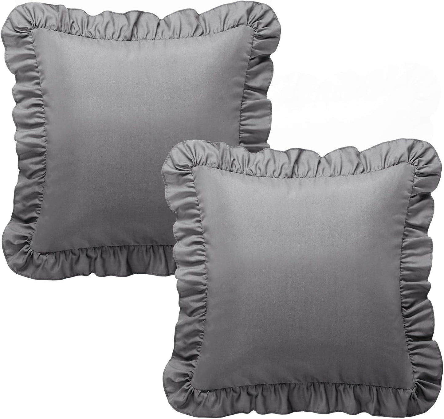 KKJIAF Ruffle Pillow Cases 26x26 Inches, White Square Ruffled Pillow Covers Set of 2, Microfiber Wrinkle Resistant Pillow Shams with Envelope Closure for Sofa Bed Living Room