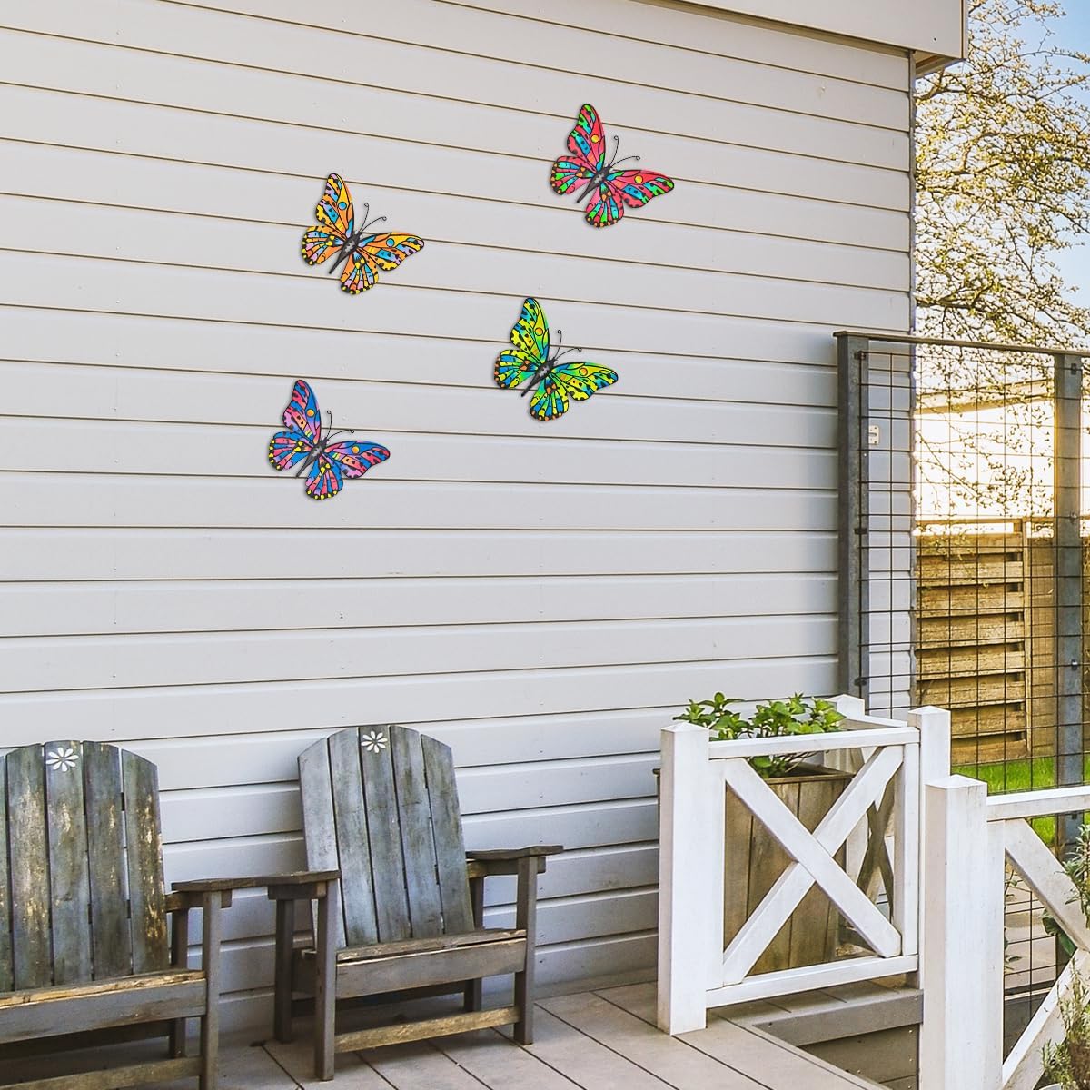 Metal Butterfly Wall Decor - 9.6" Outdoor Fence Wall Art Decor, Hanging Decoration for Garden Yard Living Room Bedroom Patio Balcony(4 Pack)