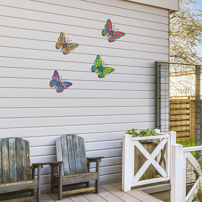 Metal Butterfly Wall Decor - 9.6" Outdoor Fence Wall Art Decor, Hanging Decoration for Garden Yard Living Room Bedroom Patio Balcony(4 Pack)