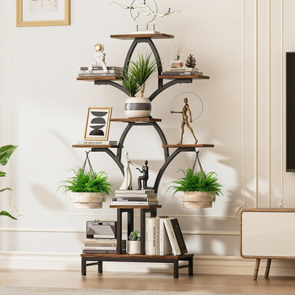 Plant Stand Indoor with 4 Grow Lights - 63" Tall Plant Shelf- 8 Tiered Corner Plant Flower Stands Display Shelves for Home, Patio (Brown)
