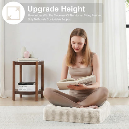 JKMAX 2 Pcs High Density Foam Floor Pillow - Upgraded Large Pillows Seating for Adults - Outdoor Floor Cushion with Soft Tufted Cover - Yoga Pillows for Sitting On Floor - 22 Inch Light Gray
