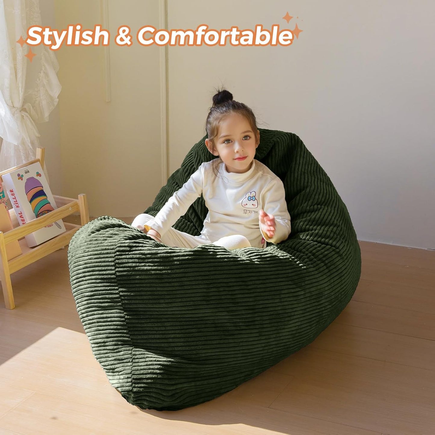 MAXYOYO 3 in 1 Kids Bean Bag Chair Couch, Convertible Chair Folds from Bean Bag to Lounger, Child Floor Sofa for Gaming, Reading, Floor Mattress with High-Density Foam Filling