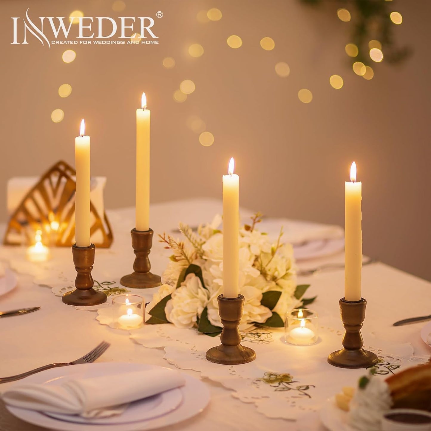 Wooden Taper Candle Holders: Wood Candlestick Holders Rustic Farmhouse Fall Decor for Living Room Dinning Table Centerpiece Christmas Set of 2