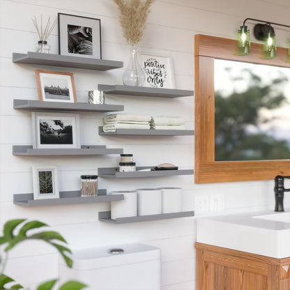 RICHER HOUSE 5 Set Floating Wall Mounted Shelves, Black Shelves for Wall Decor, Modern Picture Ledge Shelf with Lip for Storage, Nursery, Bedroom, Living Room, Bathroom - Black