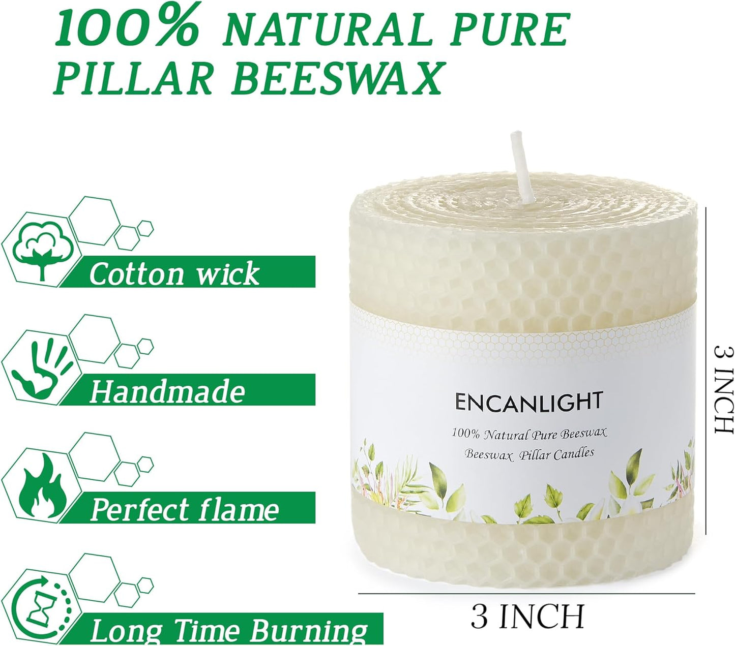 White Roll 2packs Bee swaxs Pillar Candles,Honeycamb Pillar Candle Set of 2 - Dripless and Smokeless,Approx 30 Hours Hurn for Home Decor,Party Wedding, Dinner