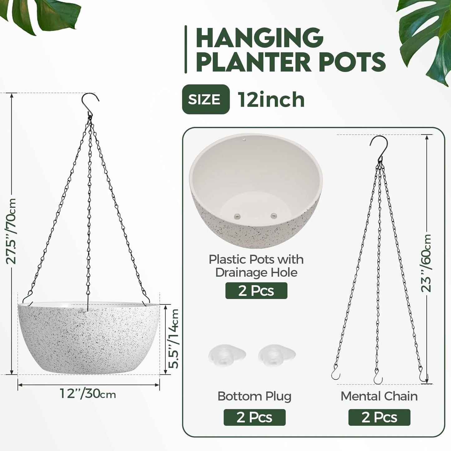 T4U Hanging Planters for Indoor Plants, 10 Inch Hanging Planter Outdoor 2 Pack, Hanging Basket with Drainage Holes, Hanging Plant Holder Indoor, Flower Pots, Plant Pots for Garden, Grey