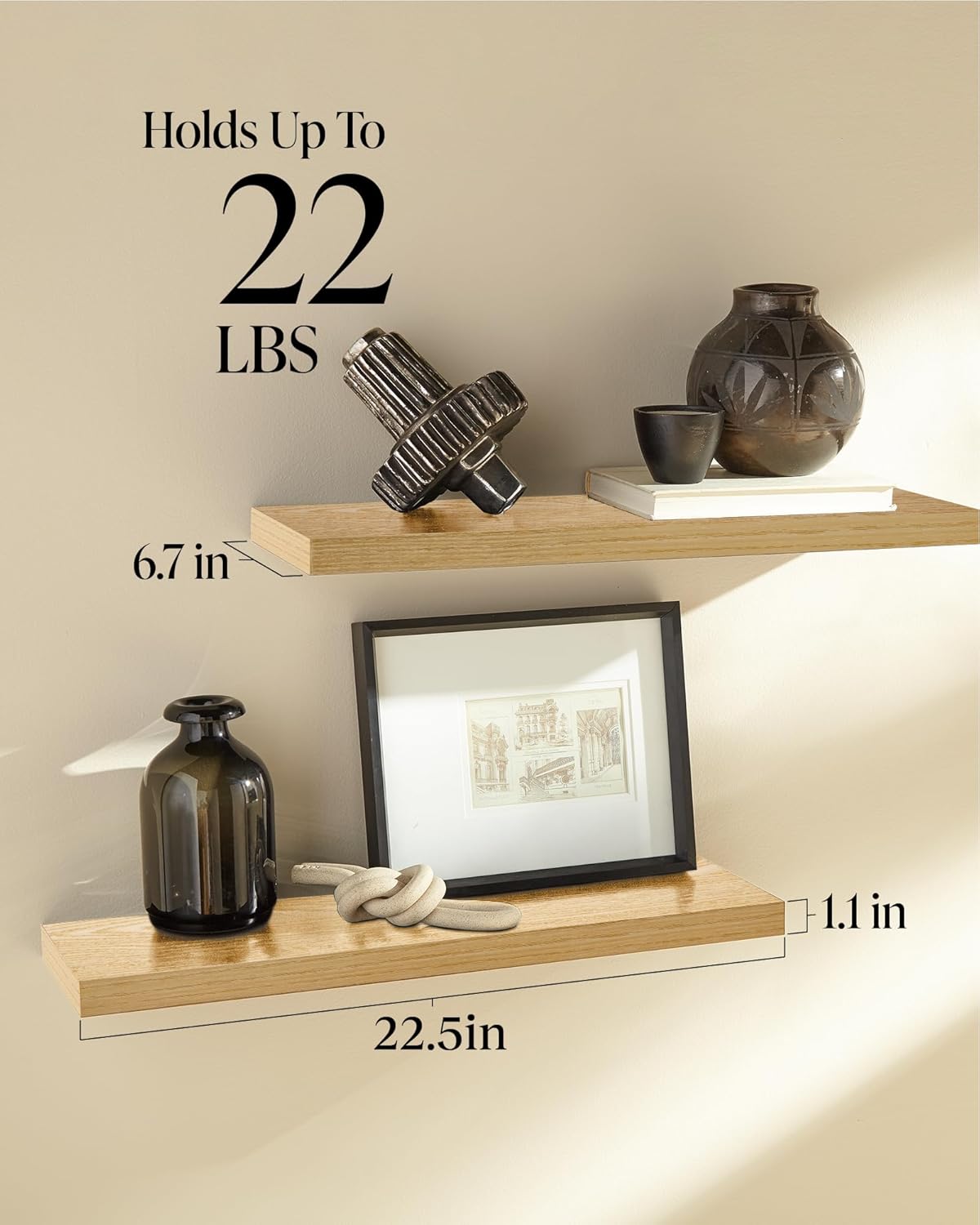 BAYKA Floating Shelves for Wall, Set of 3, Wall Mounted Rustic Wood Shelves for Bathroom, Bedroom, Living Room, Kitchen, Small Hanging Shelf for Books/Storage/Room Decor, Walnut-Like, 15.7in