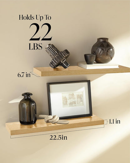 BAYKA Floating Shelves for Wall, Set of 3, Wall Mounted Rustic Wood Shelves for Bathroom, Bedroom, Living Room, Kitchen, Small Hanging Shelf for Books/Storage/Room Decor, Walnut-Like, 15.7in