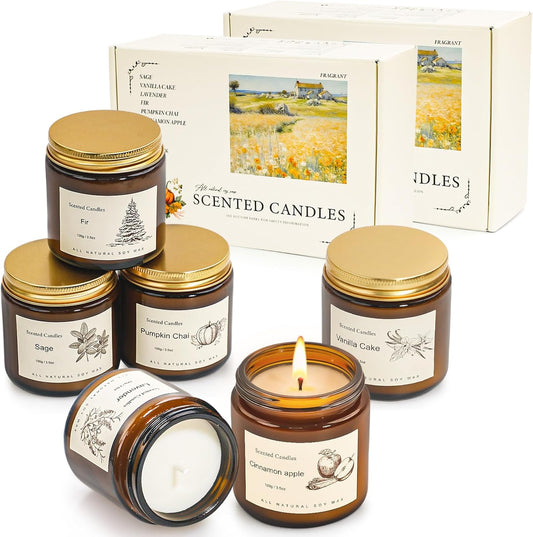 Scented Candles for Home,8 Pack Soy Wax Candle Set,Scented Candles Gift Set,Aromatherapy Candles, Amber Jar Vintage Apothecary Style, 8 Scents Gift Set