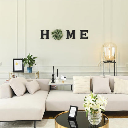 Mkono Farmhouse Wall Home Sign with Artificial Eucalyptus for O Rustic Wooden Hanging Letters Decorative Wall Art Decor for Living Room Kitchen Entryway Housewarming Gift, Brown