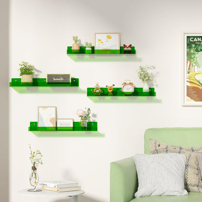 upsimples Acrylic Shelves for Bathroom Storage, 15" Floating Shelves Wall Organizer for Perfume, Make up, Skincare, Kids Bookshelf for Bedroom, Nursery, Living Room Decor, Clear, 4 Pack