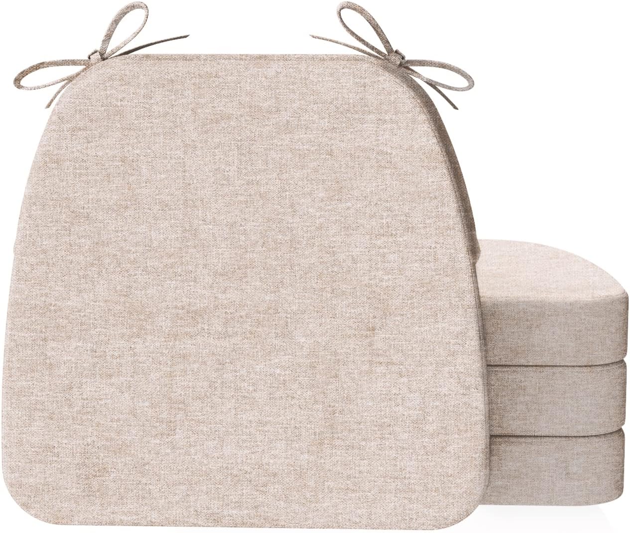 AAAAAcessories D-Shaped Chair Cushions, 2" Thick Dining Chair Pads with Ties and Removable, Machine-Washable Cover, 17" x 16", Set of 4, Oatmeal Beige - Colors B