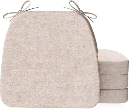 AAAAAcessories D-Shaped Chair Cushions, 2" Thick Dining Chair Pads with Ties and Removable, Machine-Washable Cover, 17" x 16", Set of 4, Oatmeal Beige - Colors B