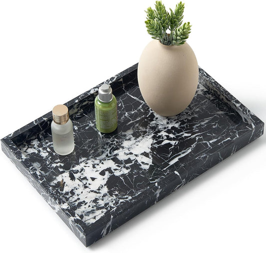 Real Natural Marble Tray for Bathroom, Vanity, Kitchen and Desktop, Rectangle Genuine Marble Stone Tray for Jewelry, Cosmetics, Candles, Lotion, Perfume and Home Decor