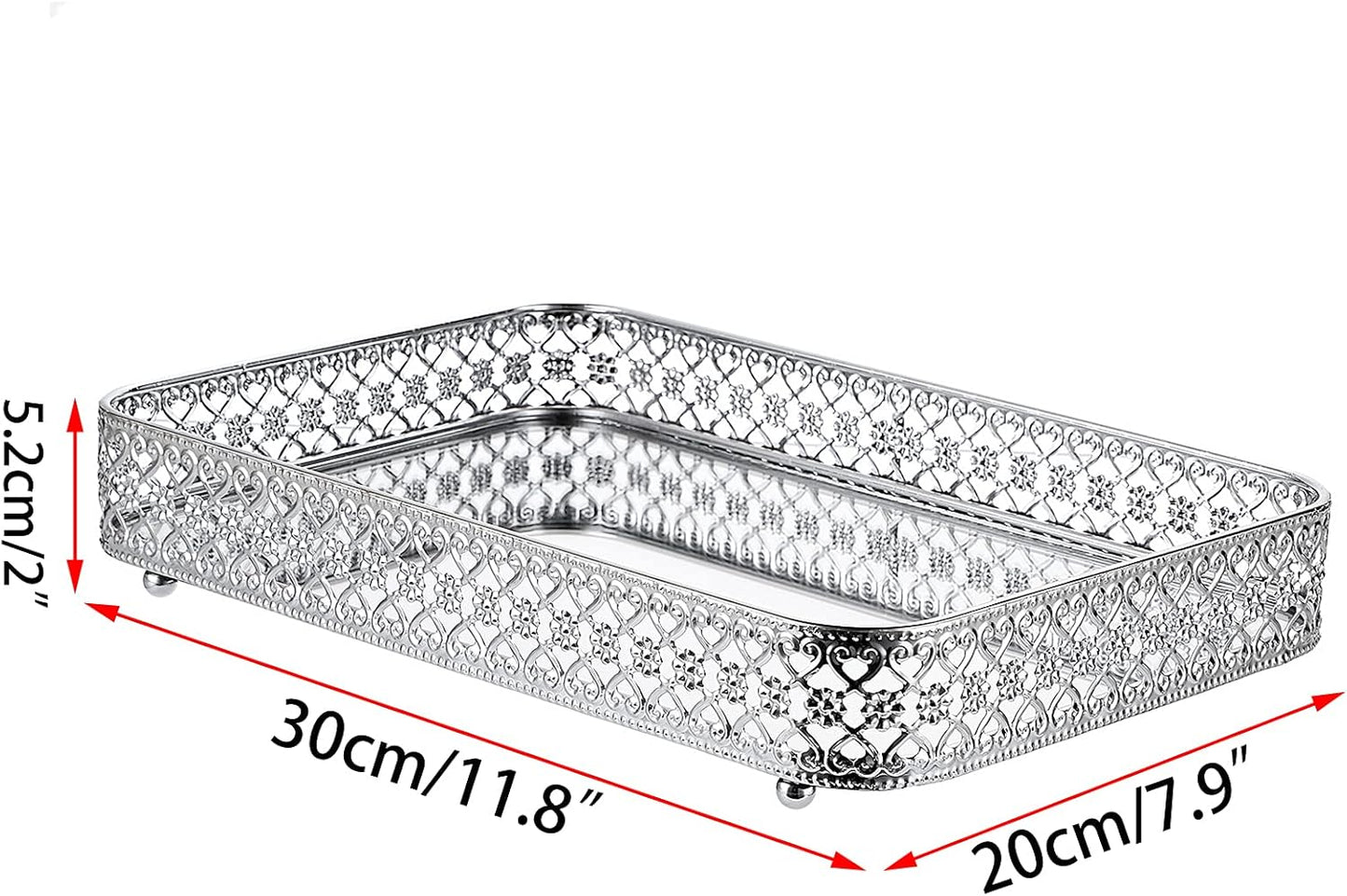 ELLDOO Perfume & Makeup Vanity Tray - Hollow-Carved Jewelry Storage, Glass & Metal Trinket Organizer for Dresser & Bathroom Countertop, Gold, Medium Size