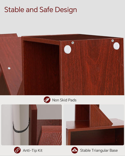SUNMORY 6 Tier Tree Bookshelf, Small Bookcase with Storage Cabinet, Modern Tall Narrow Bookshelves Organizer, Floor Standing Book Shelf for Bedroom/Living Room/Home Office/Corner, Rustic Brown
