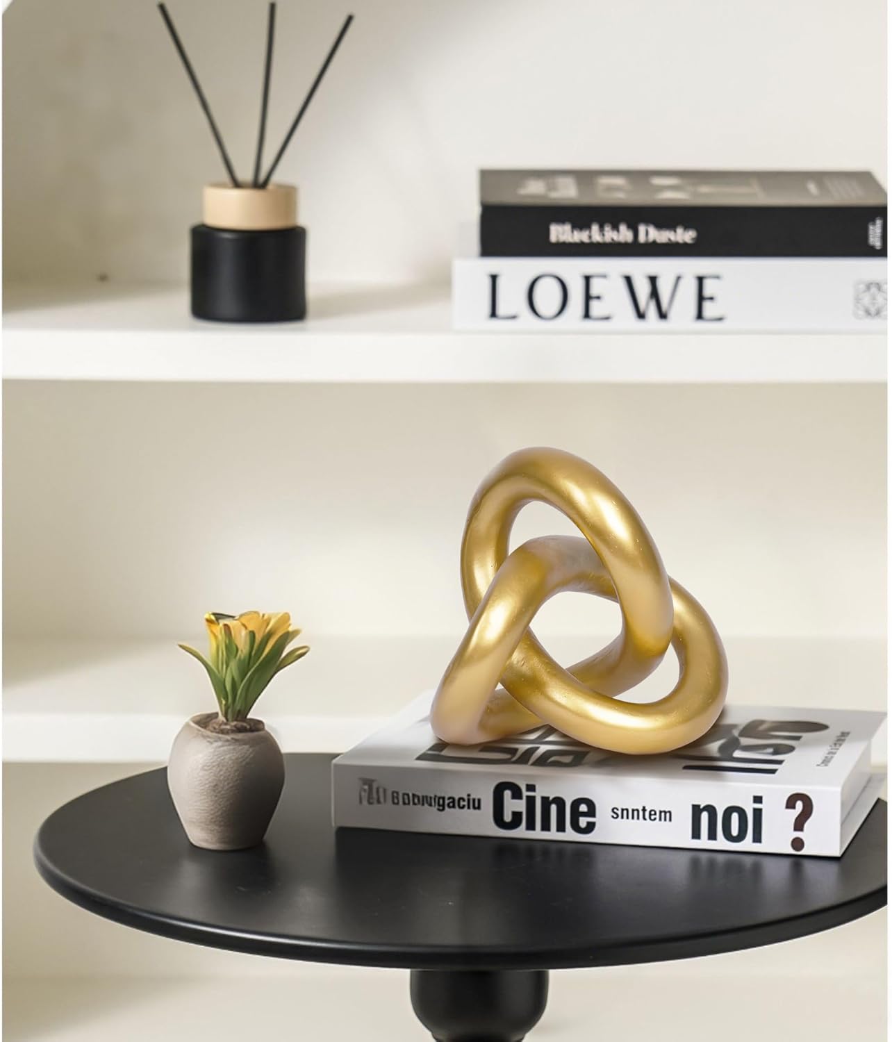 Modern Geometric Round Sculpture Gold Knot Statue Decor Tabletop Sculpture and Figurines Round Decorative Ornaments Knick Knacks Home Decor for Shelves Coffee Table Bookshelf Decoration Gifts