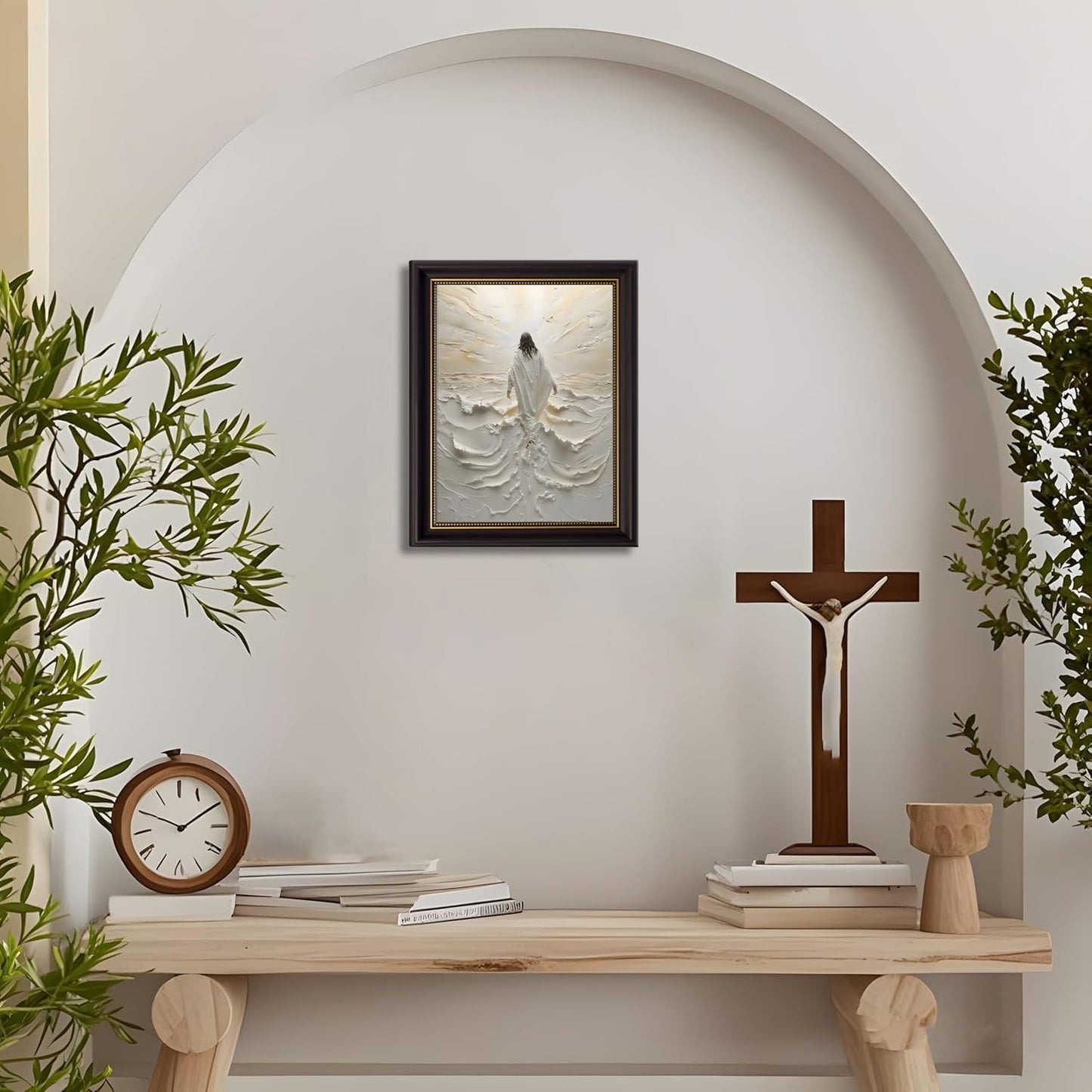 Abstract Jesus Walking on Water Canvas Wall Art Christian Spiritual Wall Decor Pictures Divine Light Modern Religious Posters Prints for Living Room Bedroom Church Decoration 12x16in