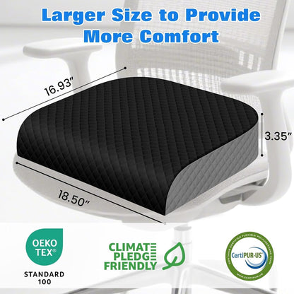 Seat Cushion, Memory Foam Chair Pad for Sciatica & Hip Pain Relief, Non-Slip Cushion for Office, Home, Car, Large Desk Chair Cushion, Washable Cover & Handle, Large, Black