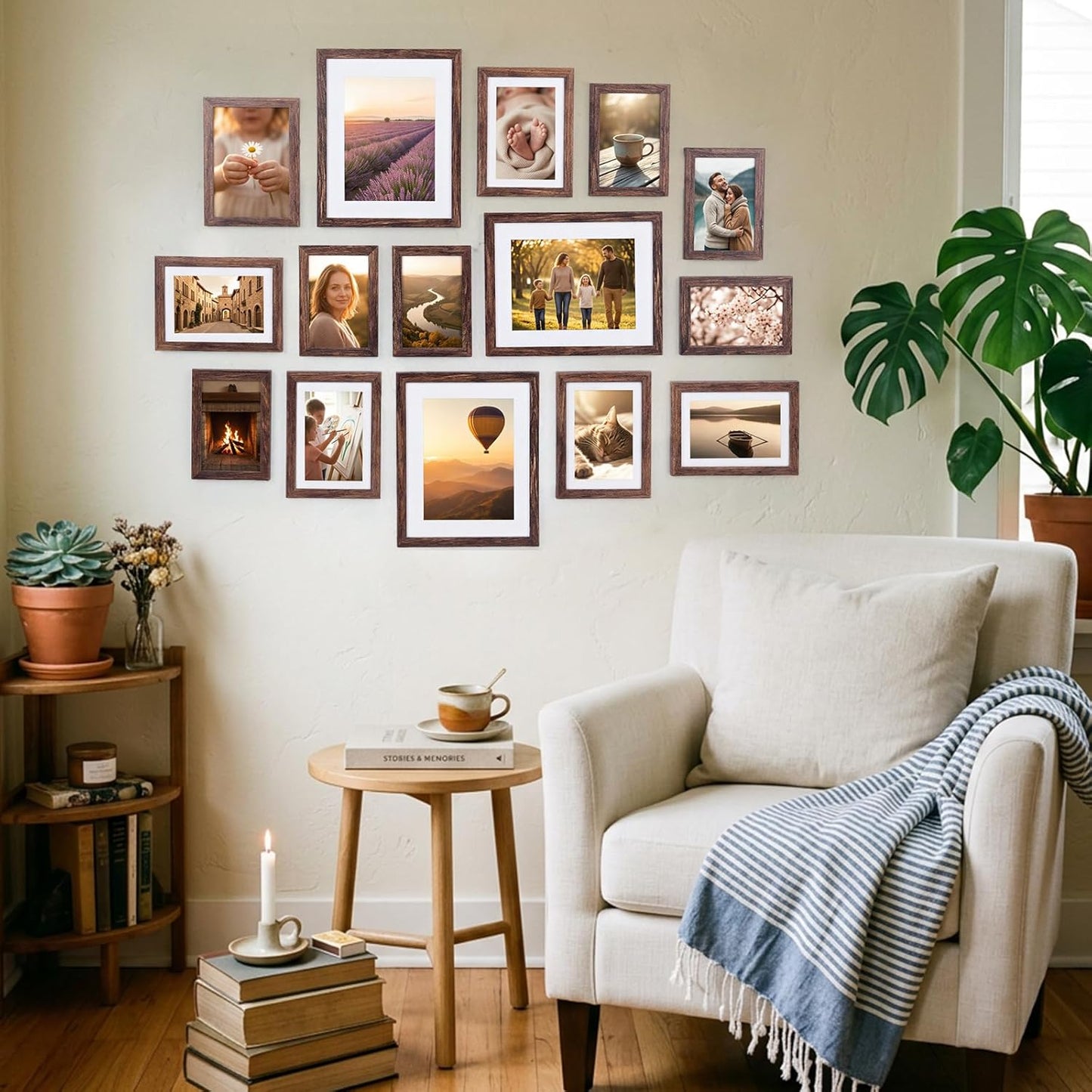 Fixwal Picture Frames Set, Gallery Wall Frame Set Picture Frames Collage 15 Pack for Wall or Tabletop with 8x10 5x7 4x6 Frames, Soft Earth Tones