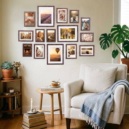 Fixwal Picture Frames Set, Gallery Wall Frame Set Picture Frames Collage 15 Pack for Wall or Tabletop with 8x10 5x7 4x6 Frames, Soft Earth Tones