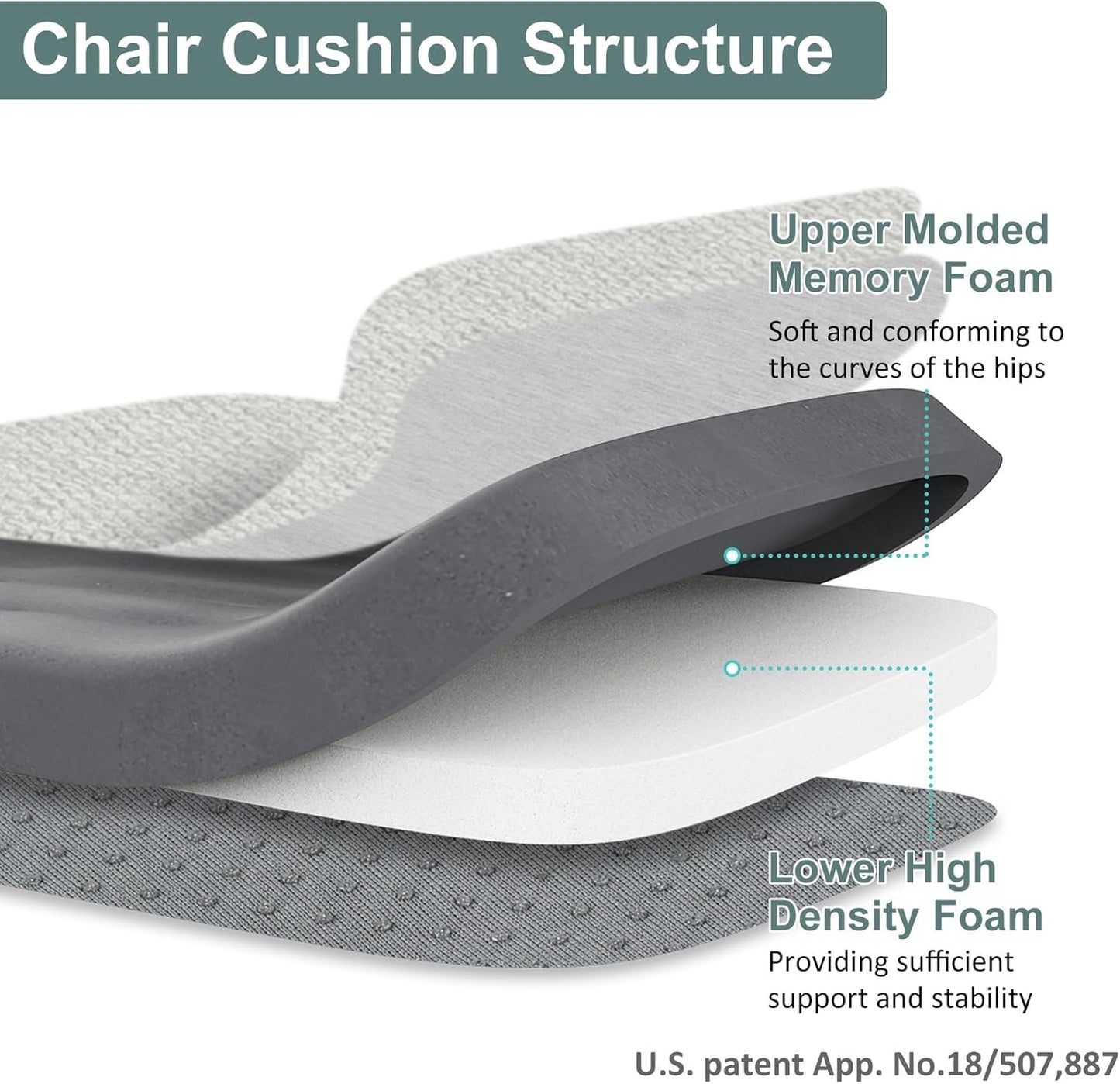 Shinnwa Dining Chair Pads, Patented Design Memory Foam Kitchen Chair Cushions with Ties and Washable Cover, 17" x 16" x 2", Black