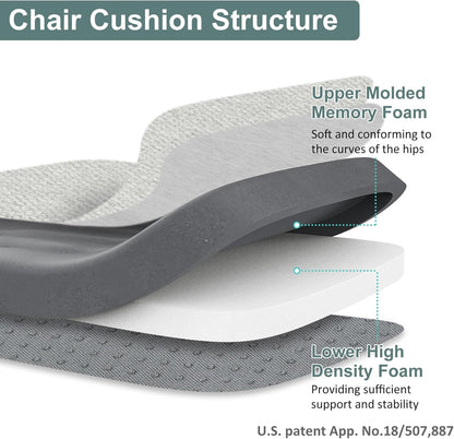 Shinnwa Dining Chair Pads, Patented Design Memory Foam Kitchen Chair Cushions with Ties and Washable Cover, 17" x 16" x 2", Black