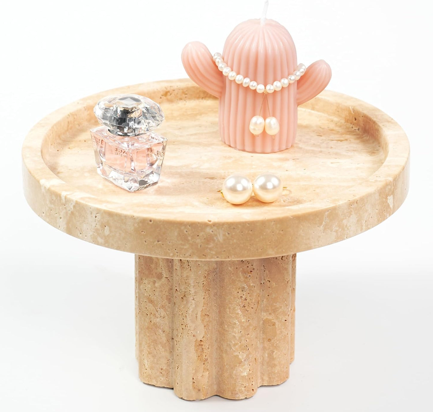 Marble Perfume Tray with Legs - Oval Decorative Stone Pedestal for Bathroom Vanity Coffee Table Kitchen Countertop, Footed Jewelry Candle Organizers Catchall Plate Riser with Scalloped Feet