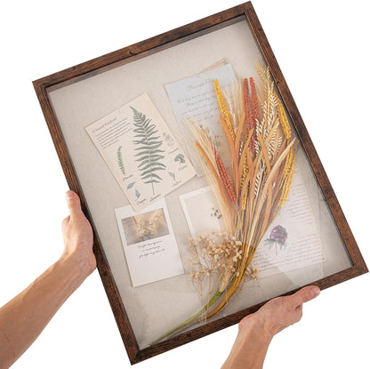 Muzilife 8x8 Shadow Box Picture Frame with Linen Board - Deep Wood & Glass Display Case Ready to Hang Memory Box Baby Sports Memorabilia, Pins, Awards, Medals, Wedding, Tickets and Photos (Black)