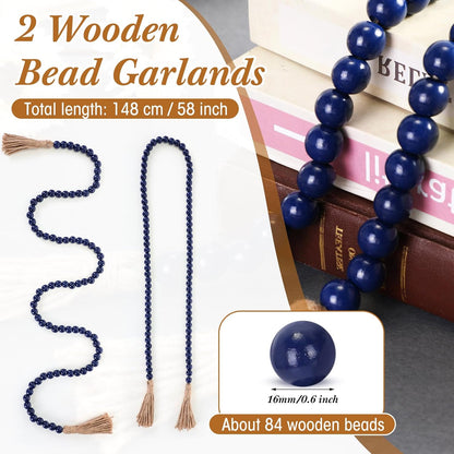 Geetery 2 Pcs 58'' Bead Garland with Tassels, Rustic Country Decor, Boho Wall Hanging for Farmhouse Style, Versatile Prayer Beads for Home, Table, or Wall Decoration (Black)