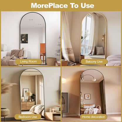 Prywot Arched Full Length Mirror, 70"x26" Free Standing Floor Mirror, Modern Full Body Mirrors with Stand, Wall Mirrors with Aluminum Alloy Frame for Bedroom,Living Room, Gold