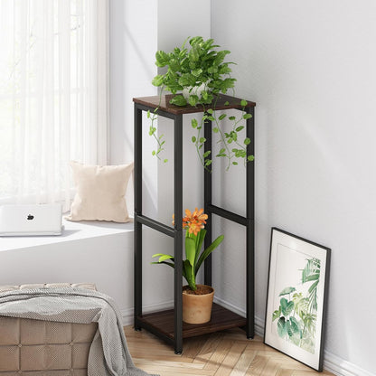 Plant Stand Indoor Corner Tall 2 Tier Metal Modern Flower Storage Plant Shelf Holder for Living Room Balcony Garden,Black (2 Tier-Black Round)