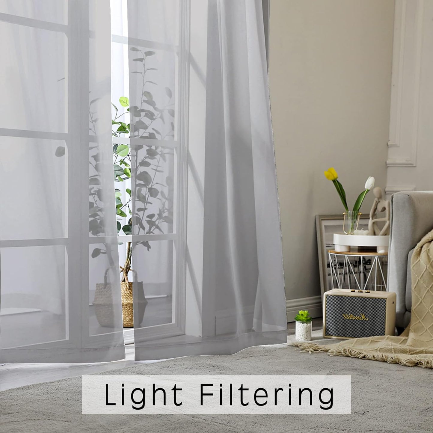 OWENIE Sheer Curtains 84 inches Long 2 Panels Set for Living Room/Bedroom, Rod Pocket Voile Sheer Panel Drapes, White, 2pcs, Each 42" W x 84" L - Colors A