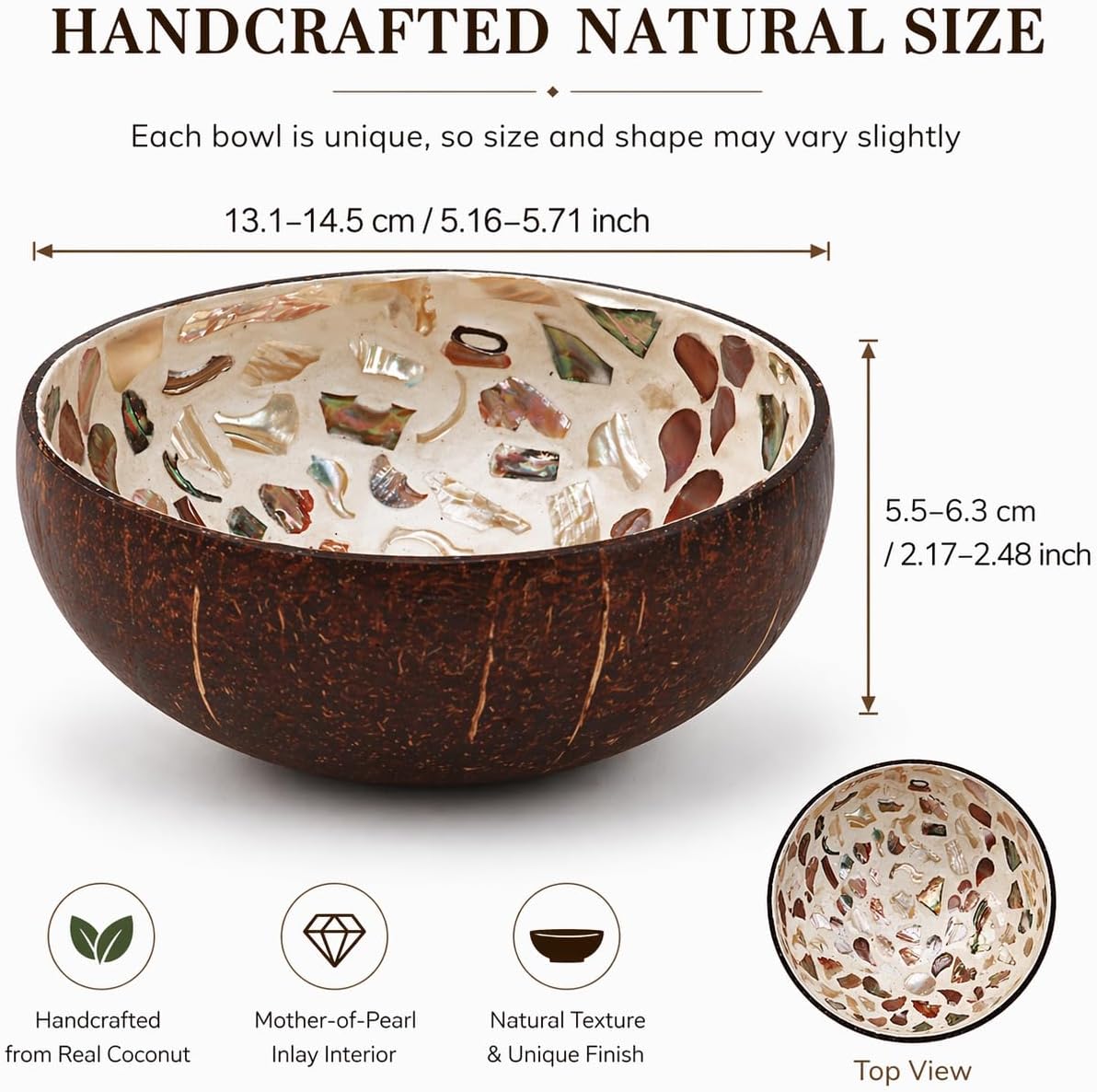 ChezMax Natural Coconut Bowl with Mother of Pearl Inlays - Key Bowl & Fruit Snack Holder (Blue-Gold)