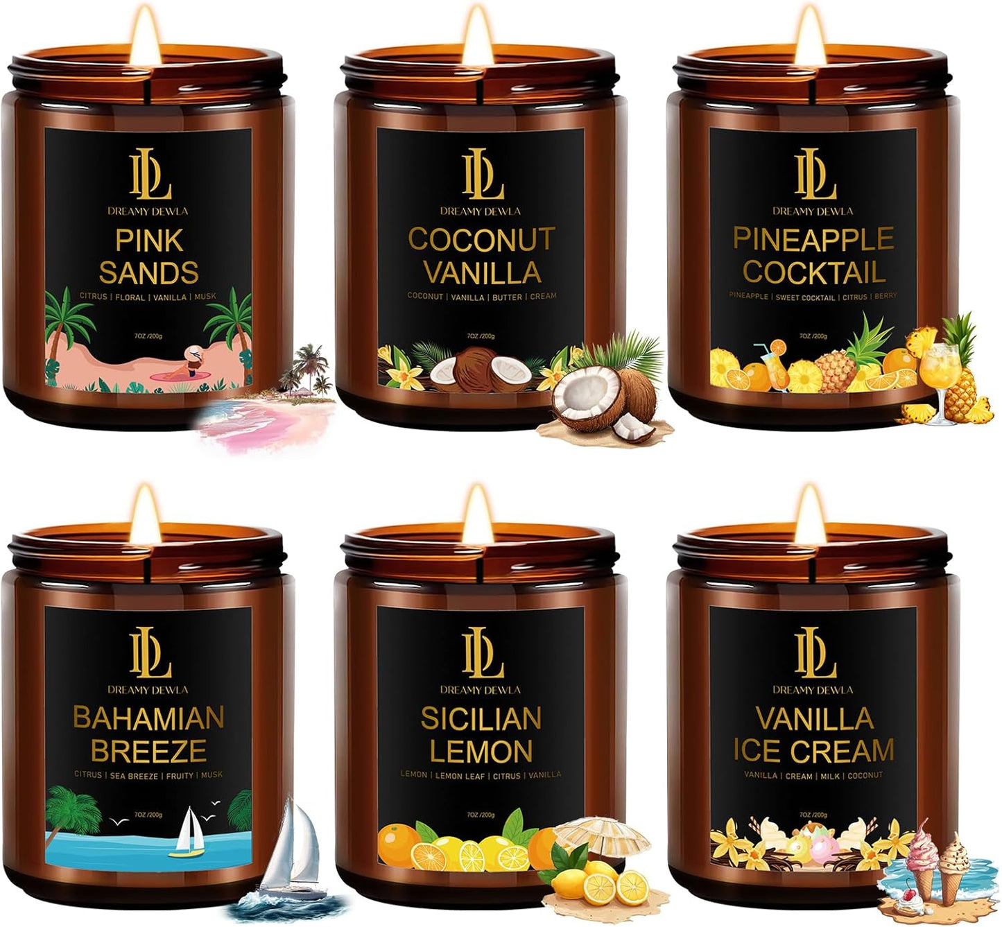 Scented Candles Set, 4 Pack Soy Candles for Home Scented, Candle Gifts for Men Women, Scents of Pineapple Cocktail/Coconut Vanilla/Pink Sands/Bahamian Breeze
