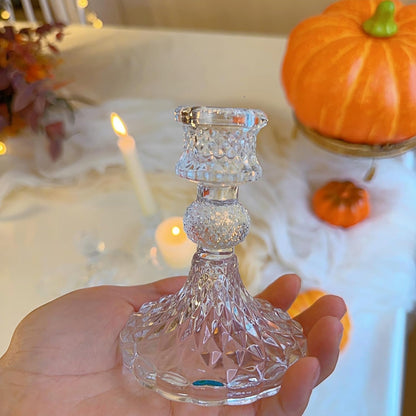 Glass Candlestick Holder,Striped Taper Candle Holders,Set of 6 Candle Stand for Table Centerpieces, Home Decor,Weddings,Festival and Parties (Clear Stripe Pattern)