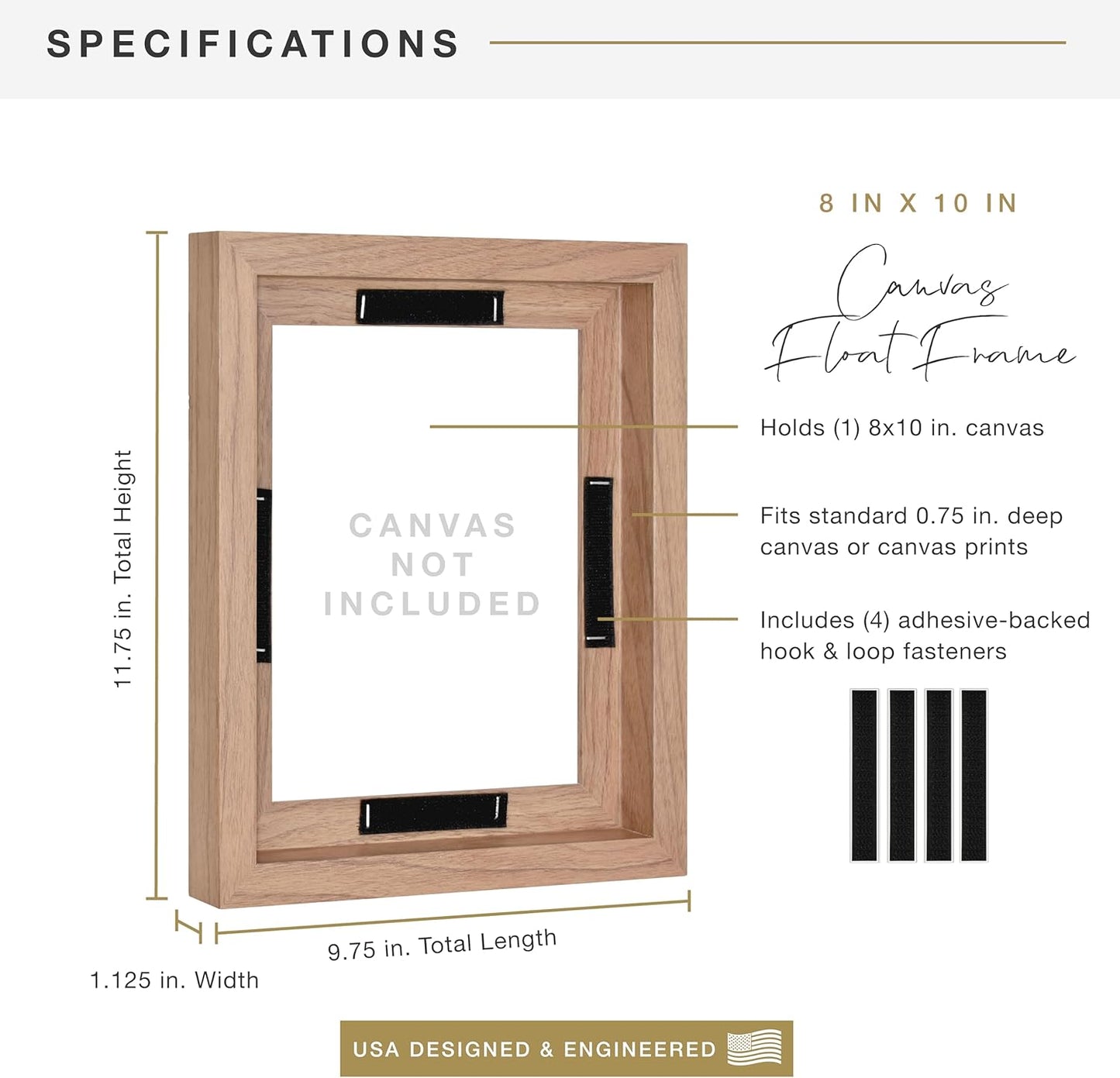 MCS Canvas Float Frames 8x10 Frame, Black Frame for Finished Canvases, Vertical & Horizontal Wall Hanging Frame with Adhesive for Canvas Paintings (1-Pack)