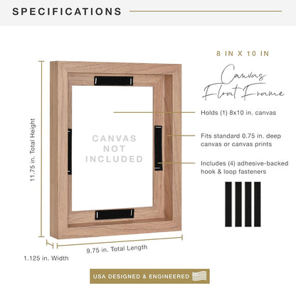 MCS Canvas Float Frames 8x10 Frame, Black Frame for Finished Canvases, Vertical & Horizontal Wall Hanging Frame with Adhesive for Canvas Paintings (1-Pack)