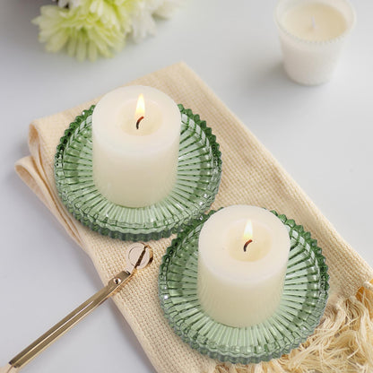 Vixdonos 3.8 Inch Glass Pillar Candle Holder Set Pack 2 Gear Round Plate Serrated Candle Stand for Table Centerpieces,Party, Wedding and Home Decor