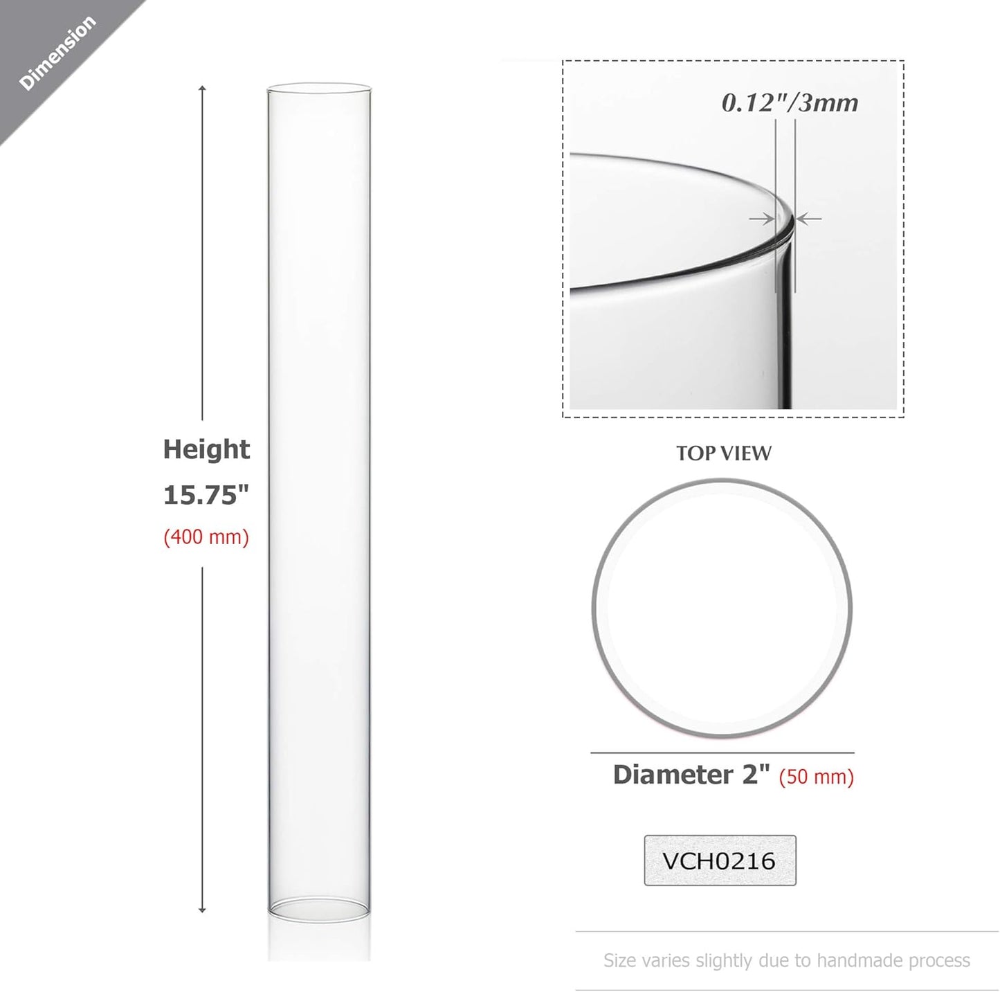 WGVI Hurricane Candle Holder Sleeve, Wide 4", Height 10", Clear Glass Cylinder Candleholder, Chimney Tube, Open Ended Candle Shade, 1 Piece - Colors A
